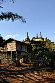 Inle Lake Myanmar. Indein, a cluster of ancient stupas  ruined and overgrown with bushes, just behind the village. 